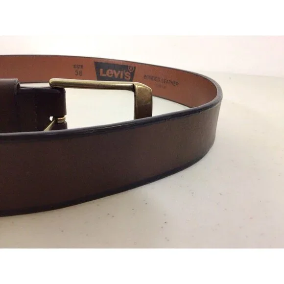 Levis Leather Belt Brass Buckle Mens 38 - Picture 2 of 6